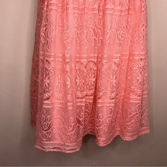 Juniors XL Forever 21 Peachy Pink Embroidered Lace Dress Lined Boho Sleeveless - Picture 4 of 15